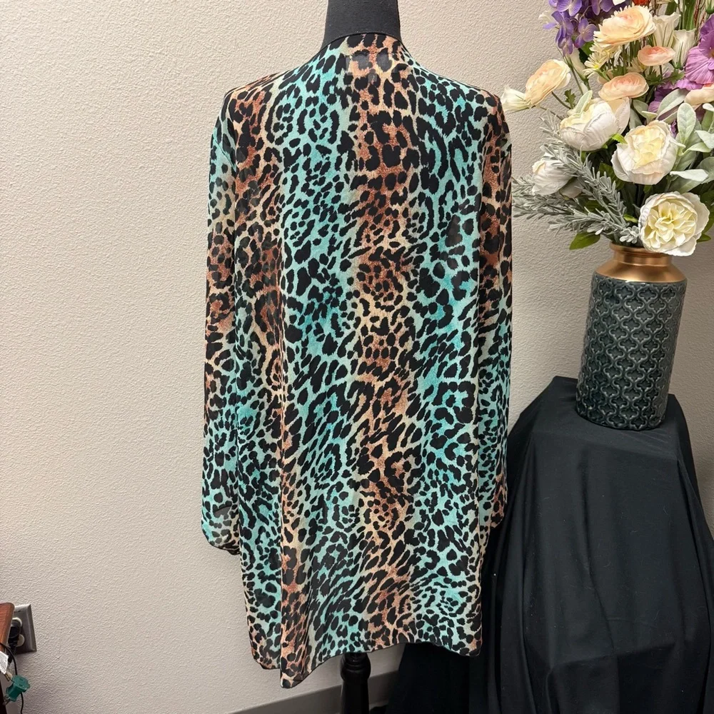 Classy Cowgirl Co XXXL Teal Leopard Print Kimono Cardigan Boho Western Chic - Picture 3 of 7